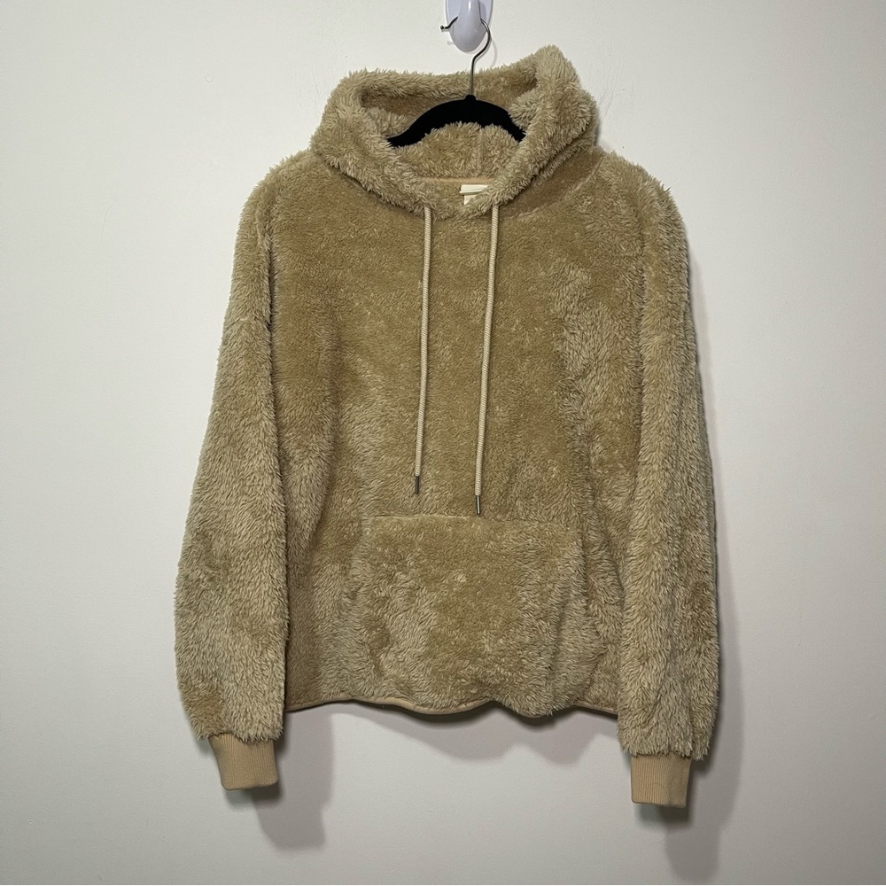 H&M Women’s Beige Teddy Fleece Pullover Hoodie Size L Cozy comfy Soft loungewear - Picture 2 of 9